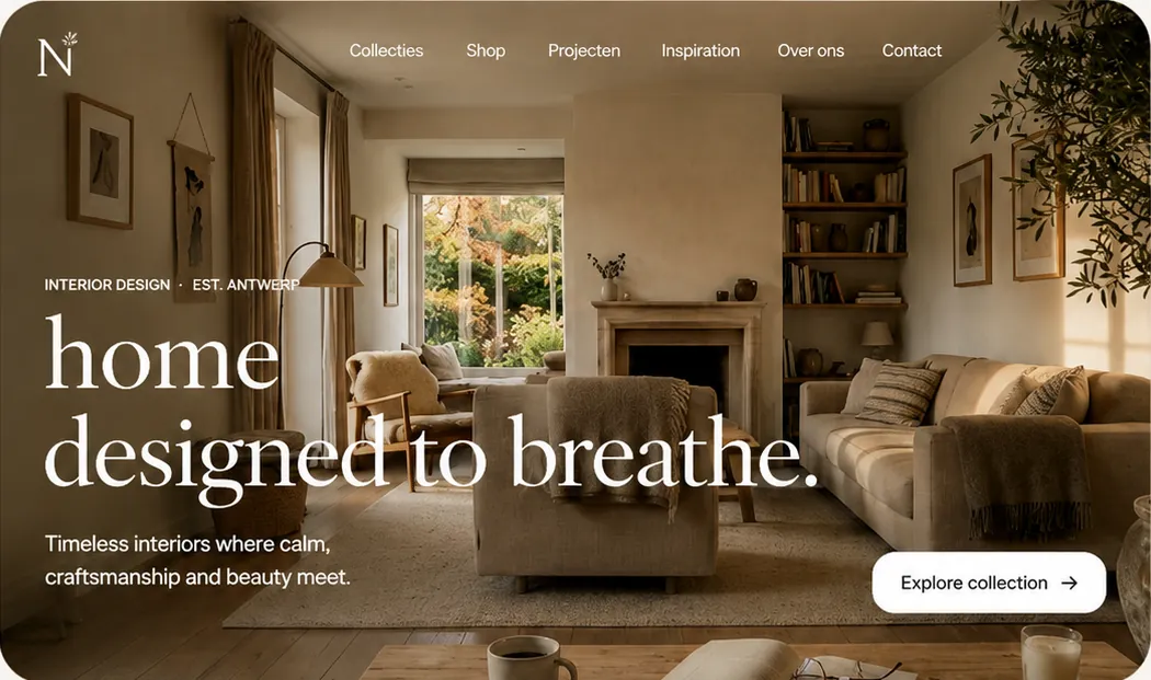 Conceptwebsite voor een interieur- en designzaak